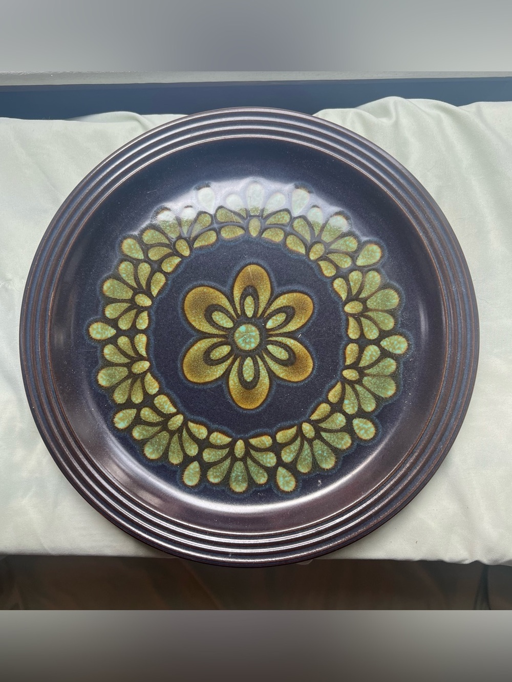 Vintage Ceramic Dinner Plate w/ Olive Floral Motif